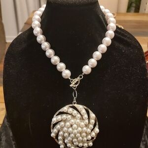 Elegant Pearl Necklace with Silver Pendant